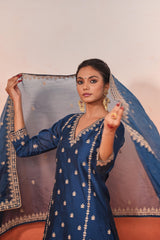 Gulzaar - Blue Chanderi Embroidered Suit Set