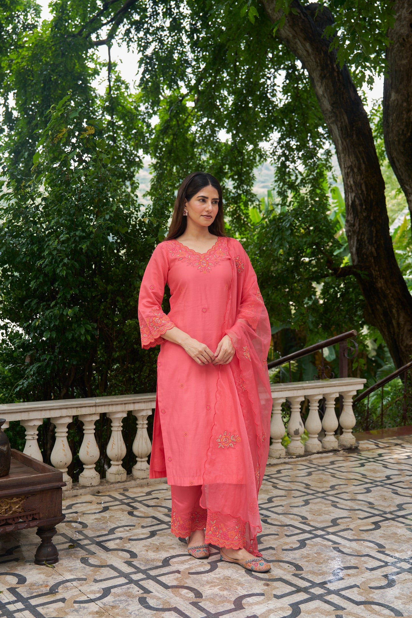 KUMKUM - Pink Chanderi Suit Set