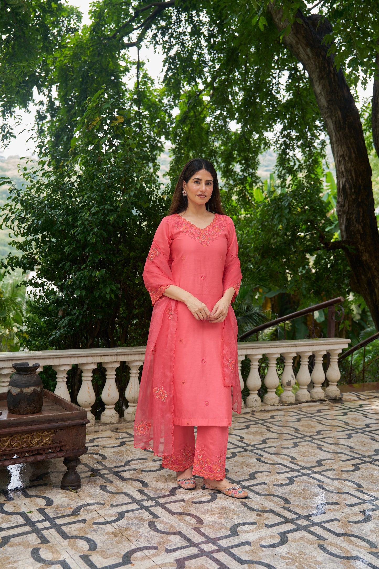 KUMKUM - Pink Chanderi Suit Set