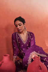 Khushnir - Wine Chanderi Embroidered Suit Set