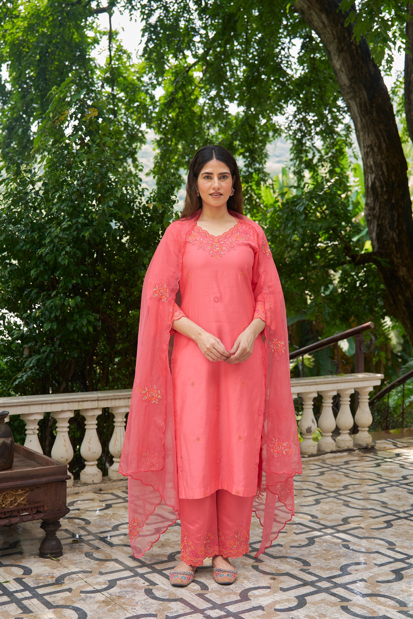 KUMKUM - Pink Chanderi Suit Set