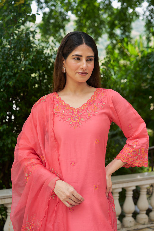 KUMKUM - Pink Chanderi Suit Set