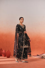 Gulnoor - Black embroidered chanderi suit set
