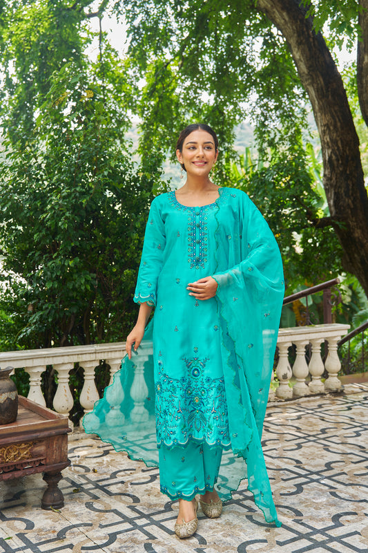 NEELAM - Blue Chanderi Suit Set