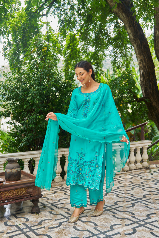 NEELAM - Blue Chanderi Suit Set