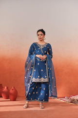 Roshan - Blue embroidered chanderi suit set