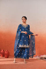 Roshan - Blue embroidered chanderi suit set