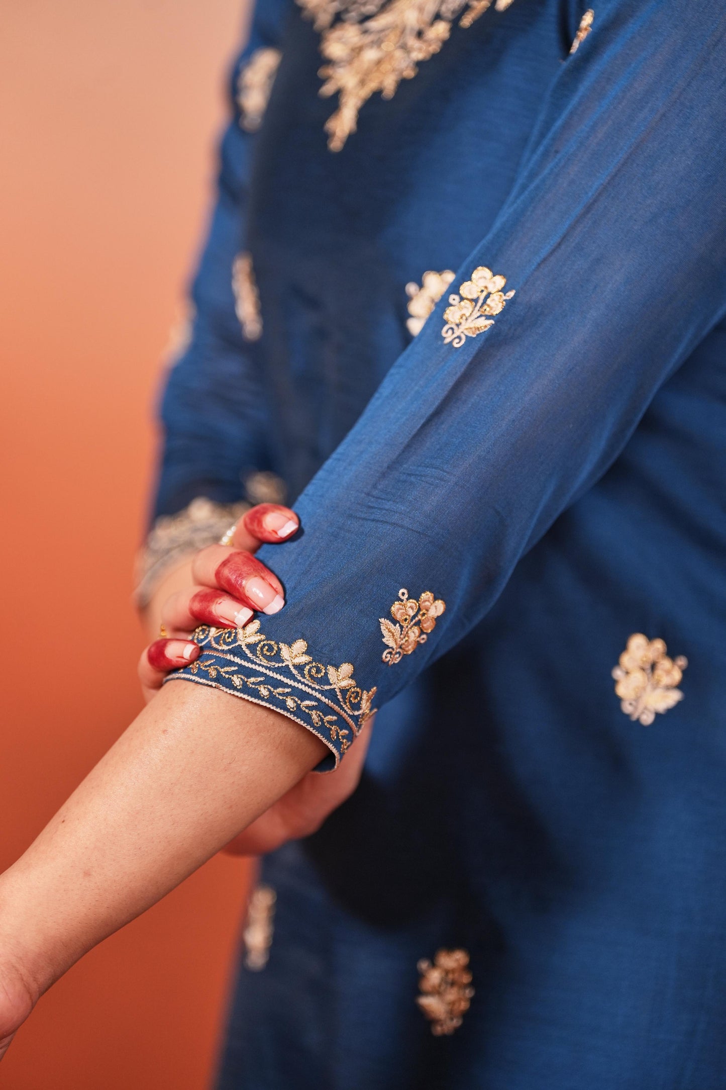 Roshan - Blue embroidered chanderi suit set