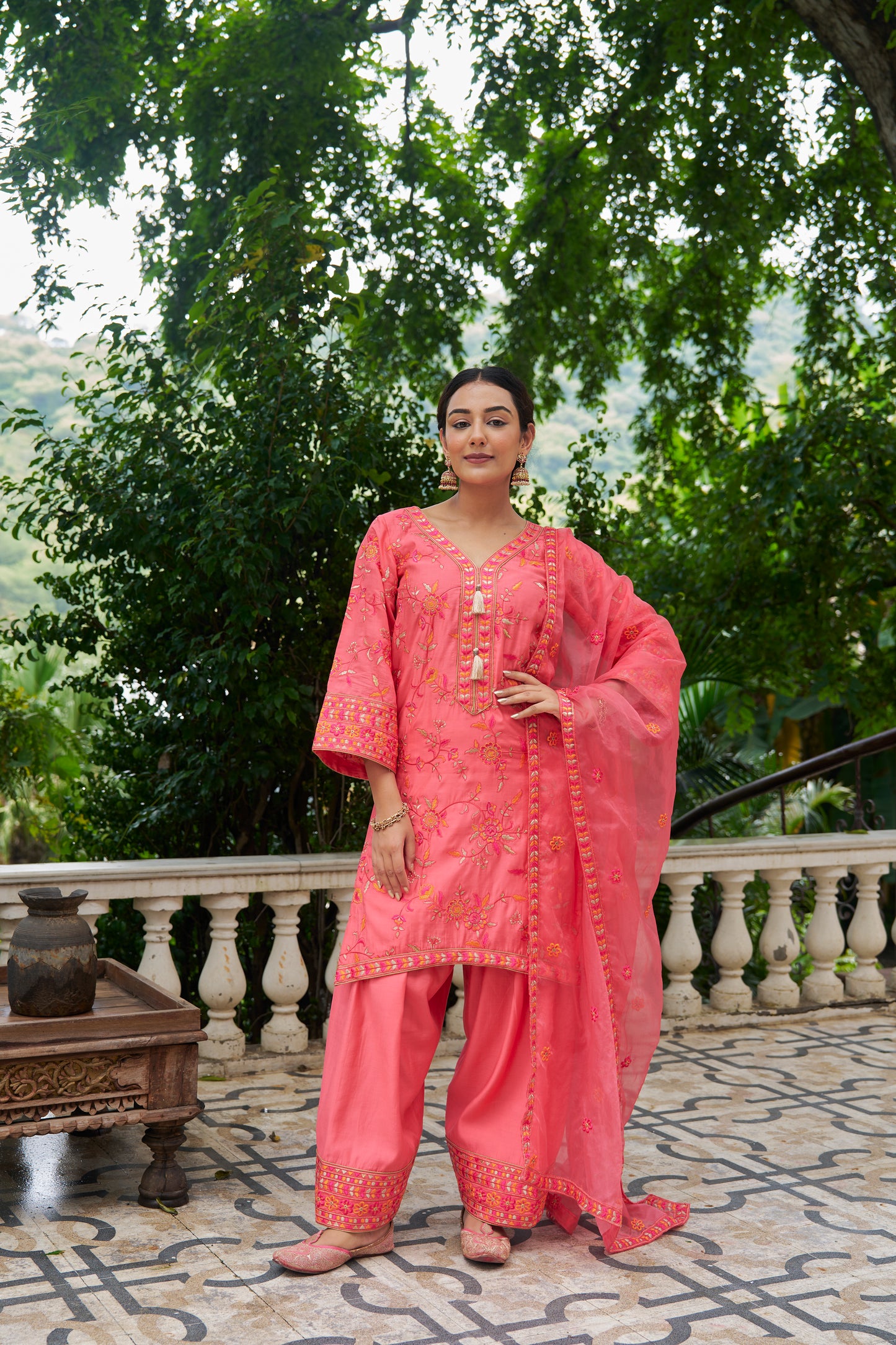 SURKH - Pink Chanderi Suit Set