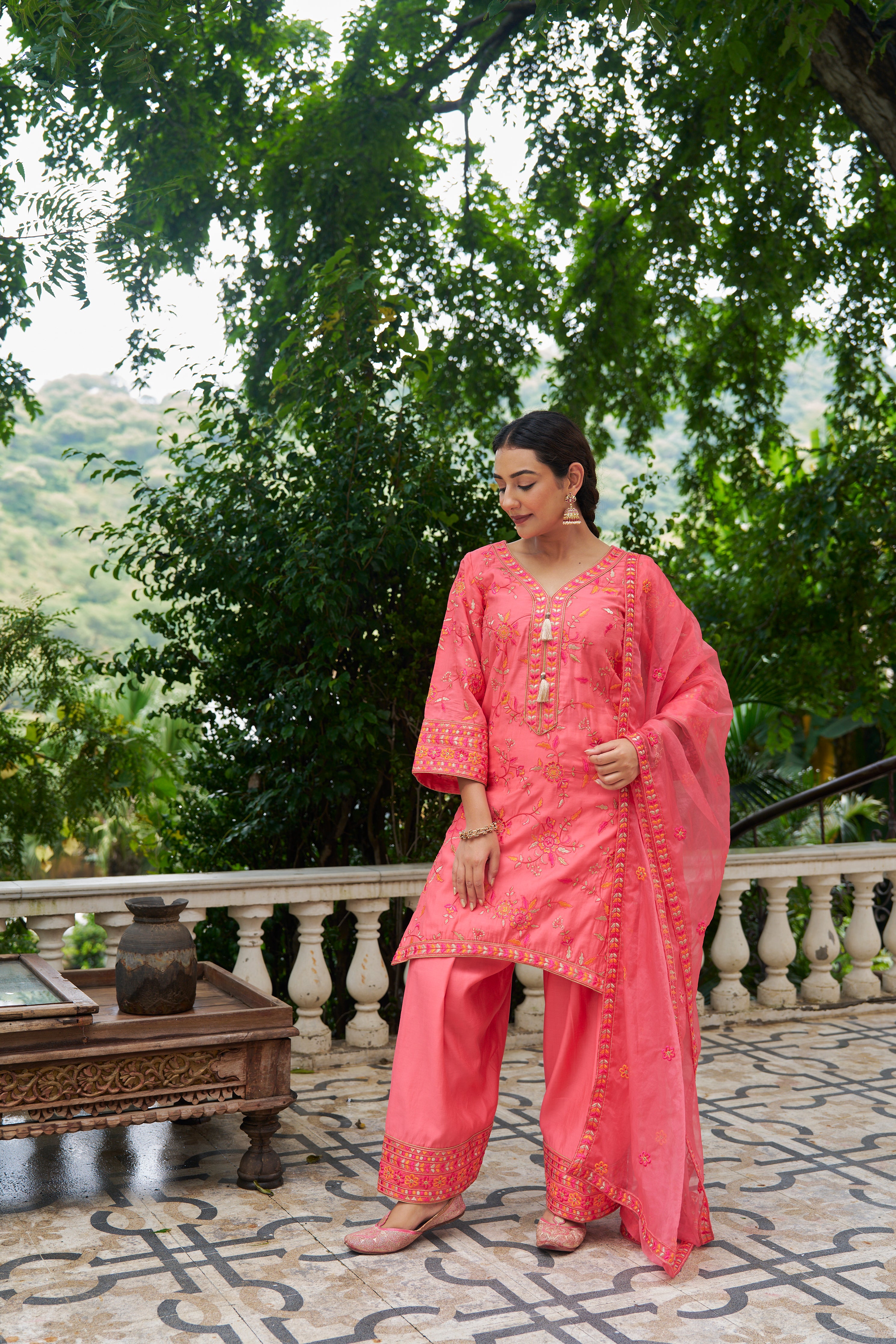SURKH - Pink Chanderi Suit Set