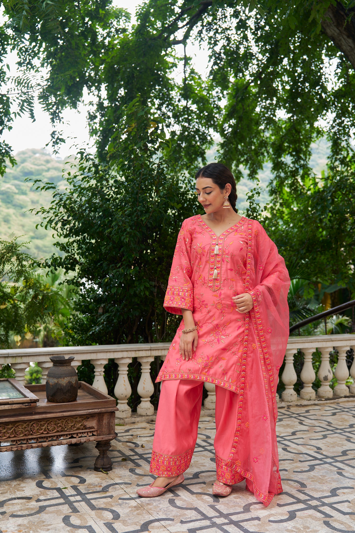 SURKH - Pink Chanderi Suit Set
