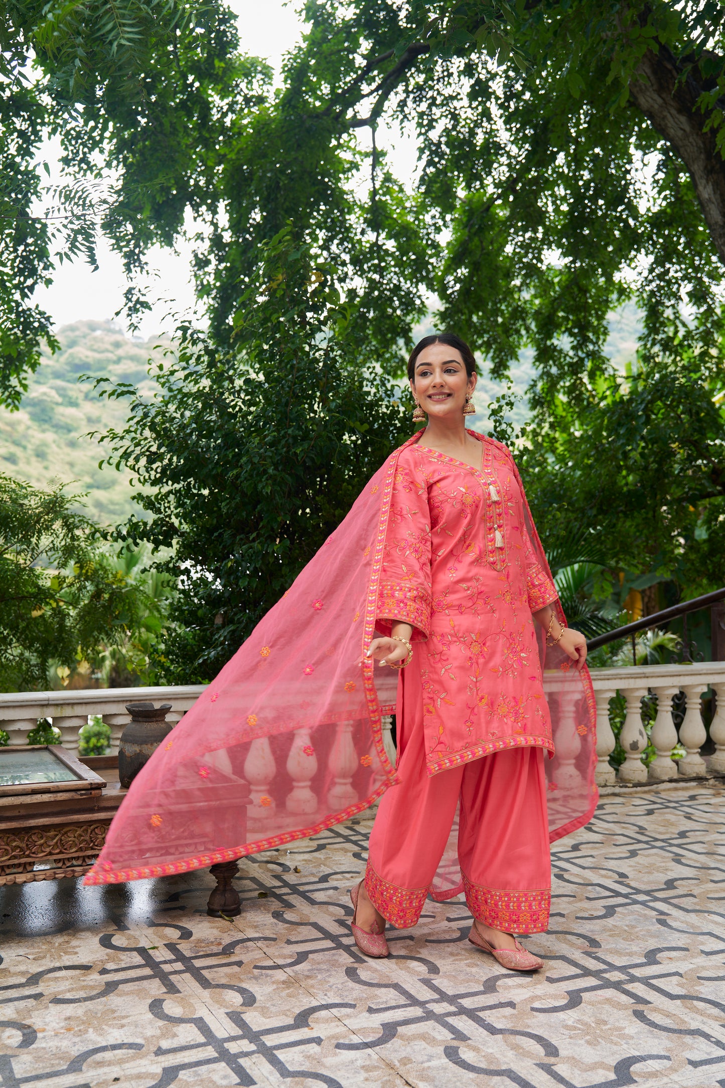 SURKH - Pink Chanderi Suit Set