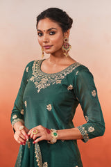 Dilnoor - Green Embroidered chanderi Suit Set