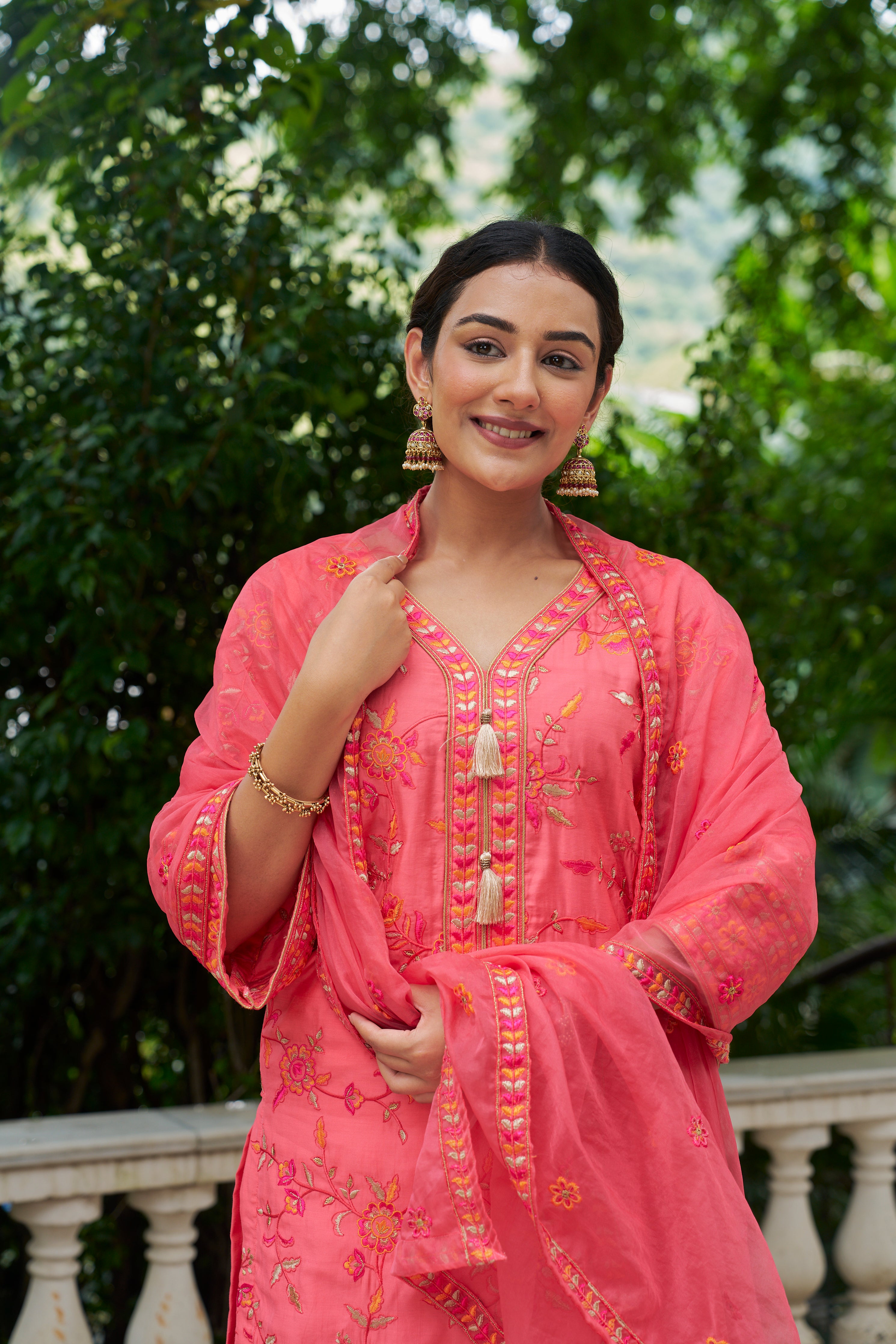 SURKH - Pink Chanderi Suit Set