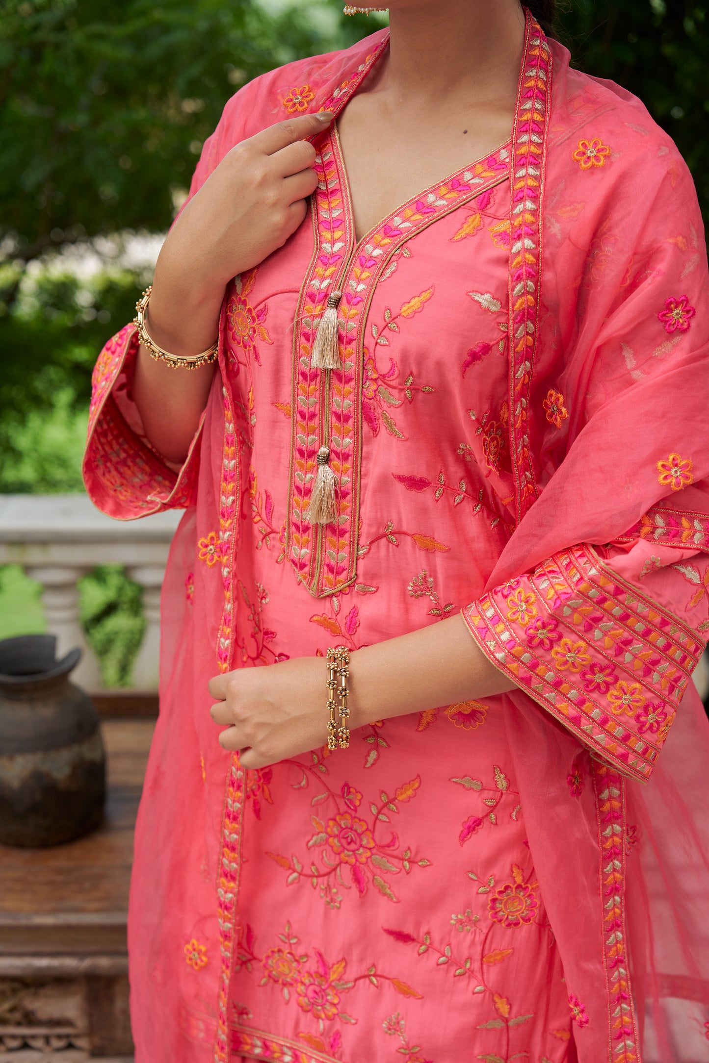 SURKH - Pink Chanderi Suit Set