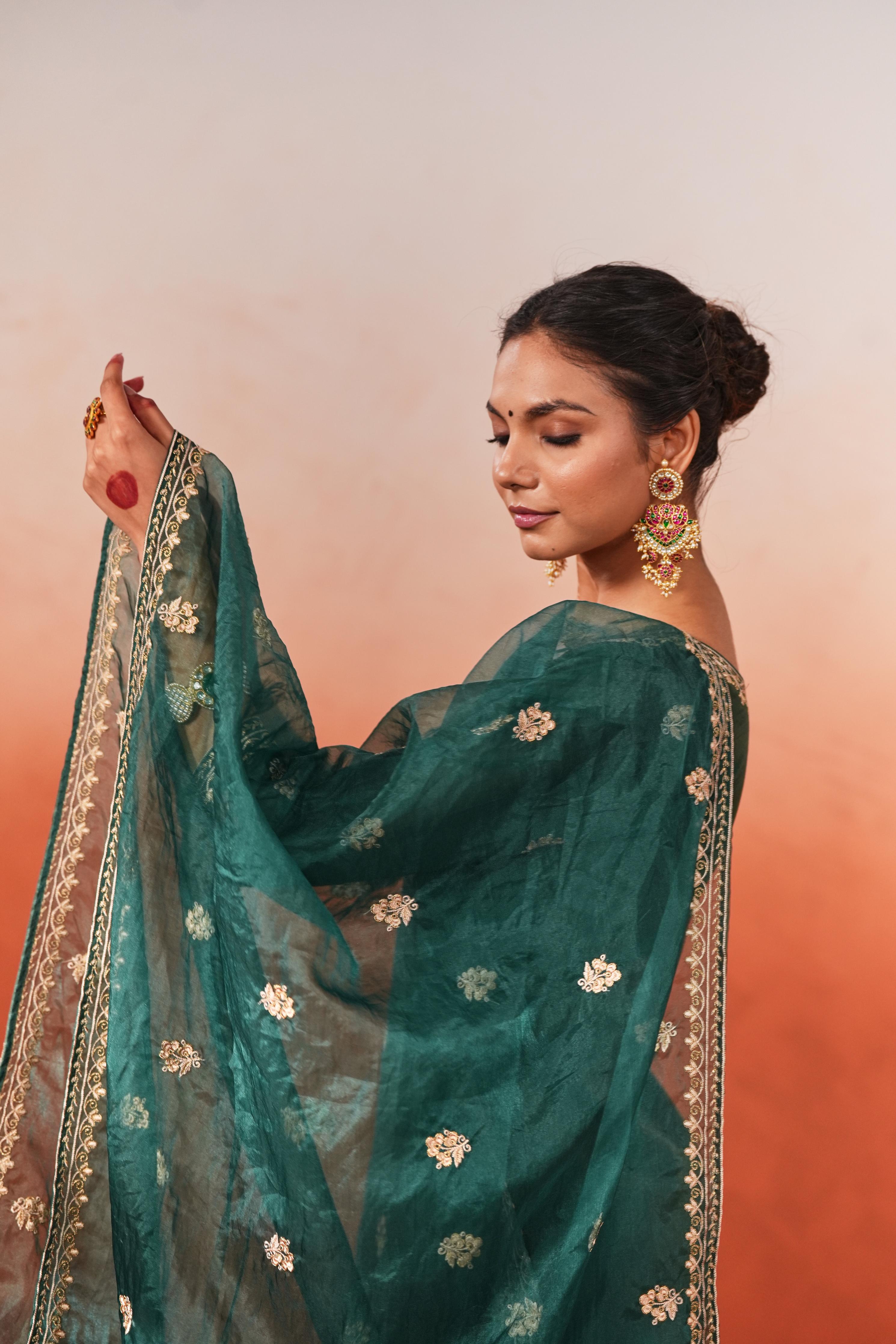 Dilnoor - Green Embroidered chanderi Suit Set