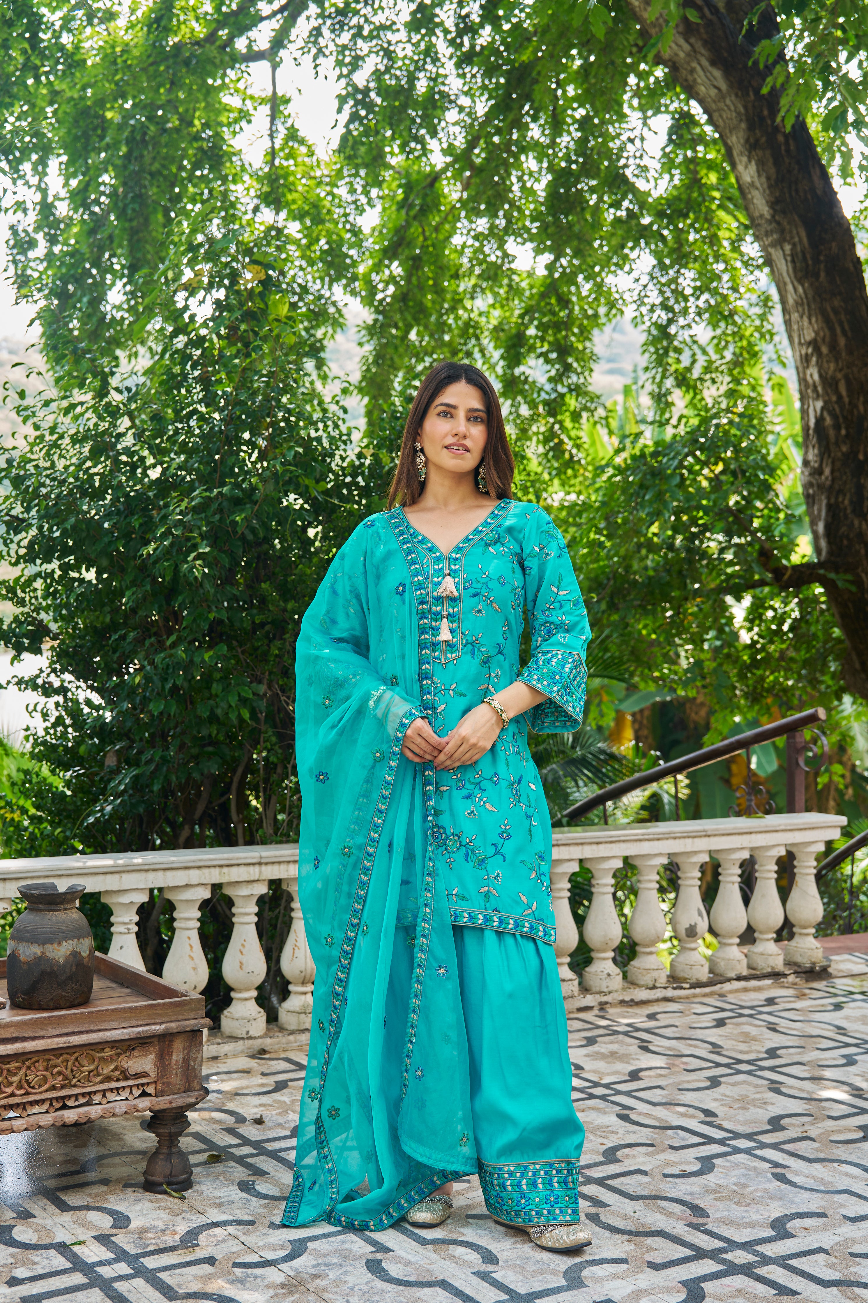 FEROZI - Blue Chanderi Suit Set