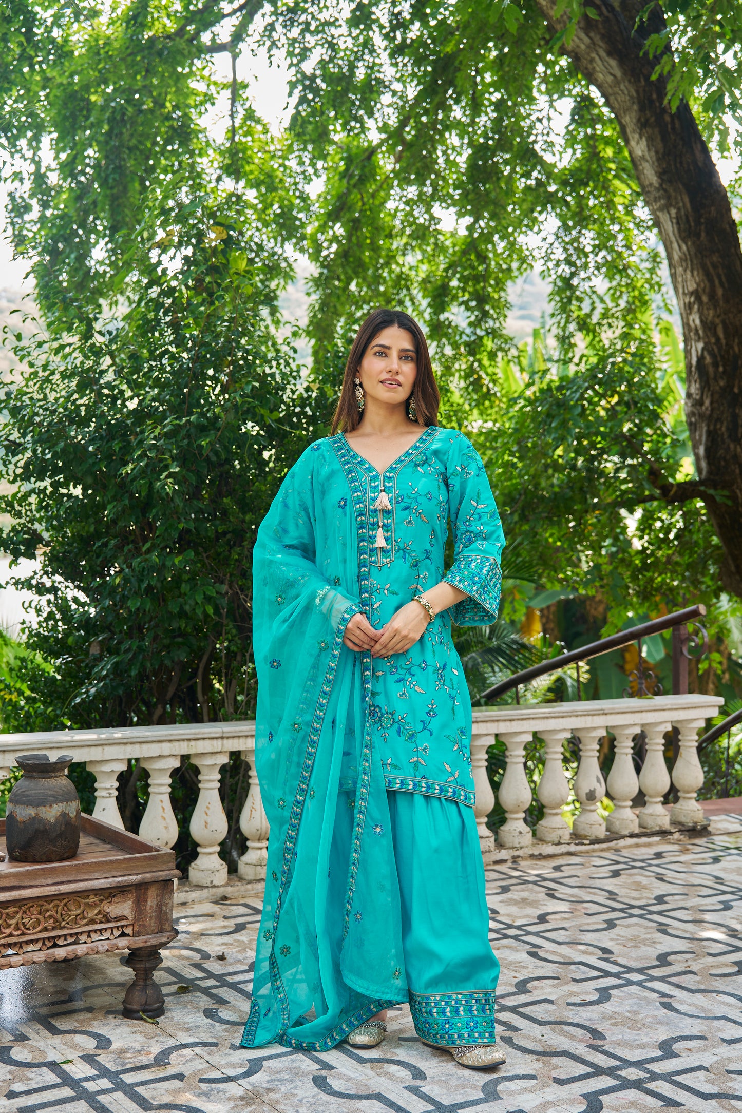 FEROZI - Blue Chanderi Suit Set