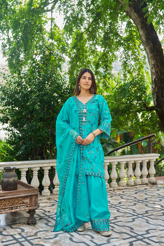 FEROZI - Blue Chanderi Suit Set