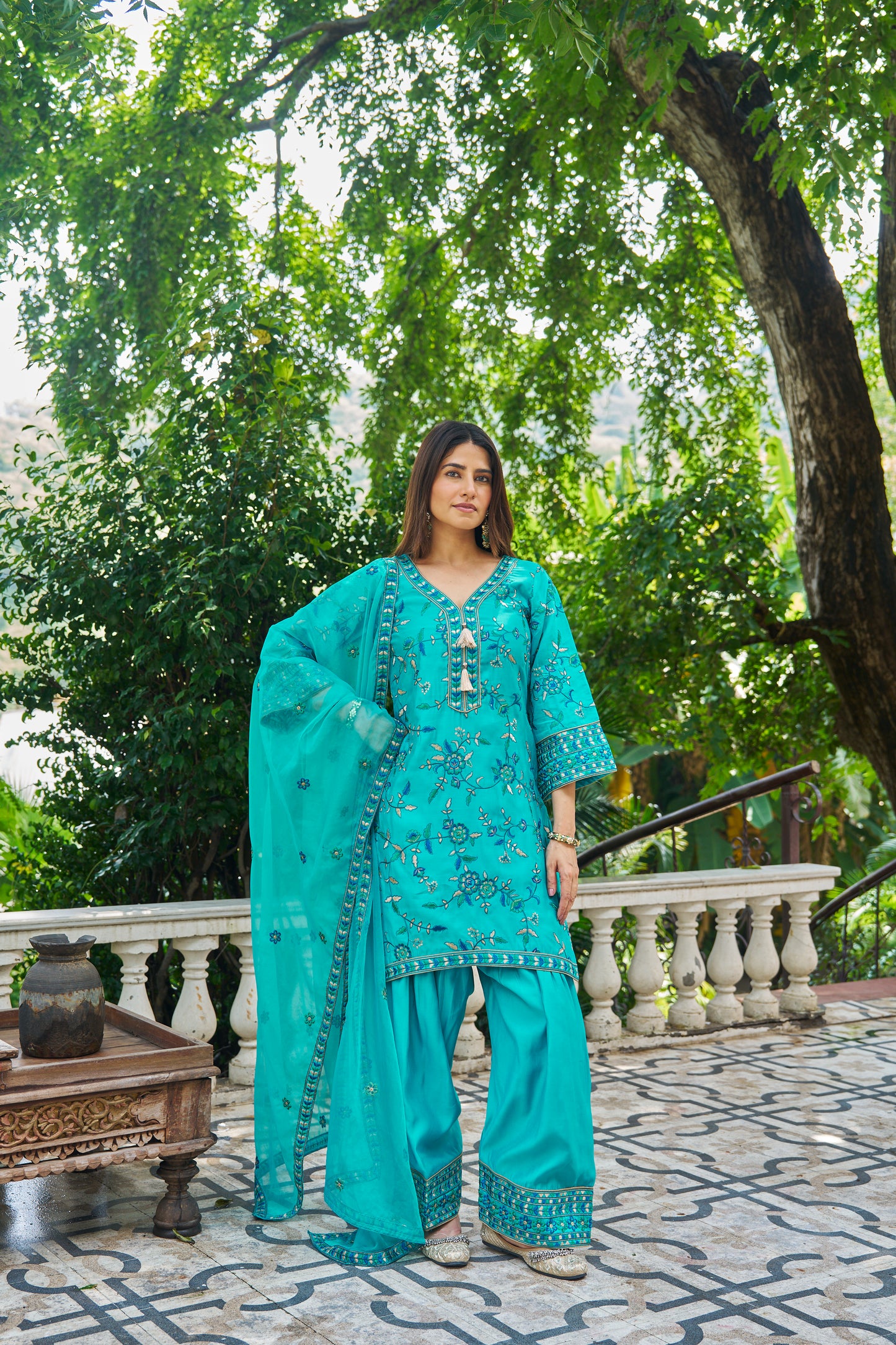 FEROZI - Blue Chanderi Suit Set