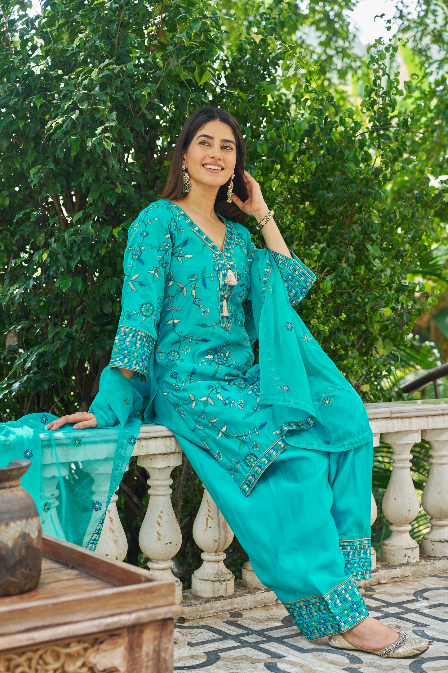 FEROZI - Blue Chanderi Suit Set