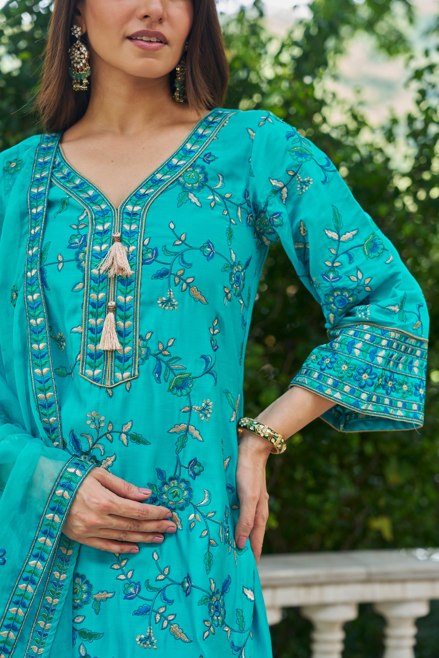 FEROZI - Blue Chanderi Suit Set