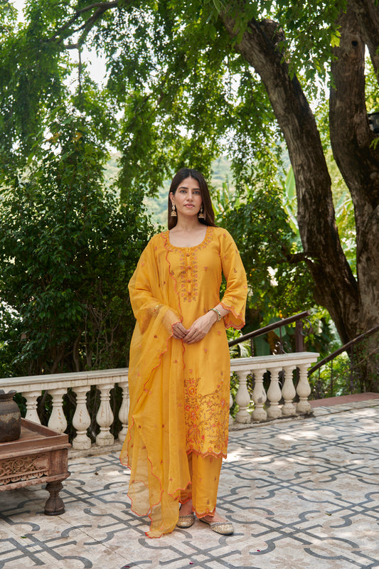 BASANTI - Yellow Chanderi Suit Set