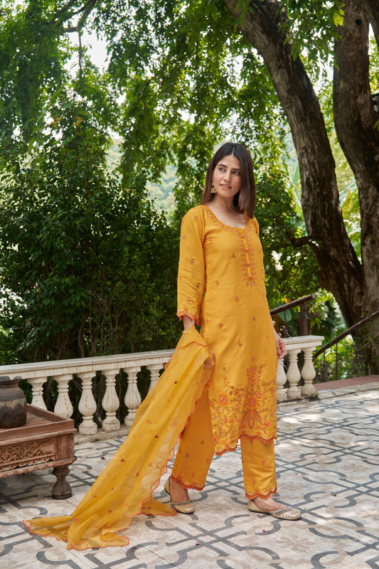 BASANTI - Yellow Chanderi Suit Set