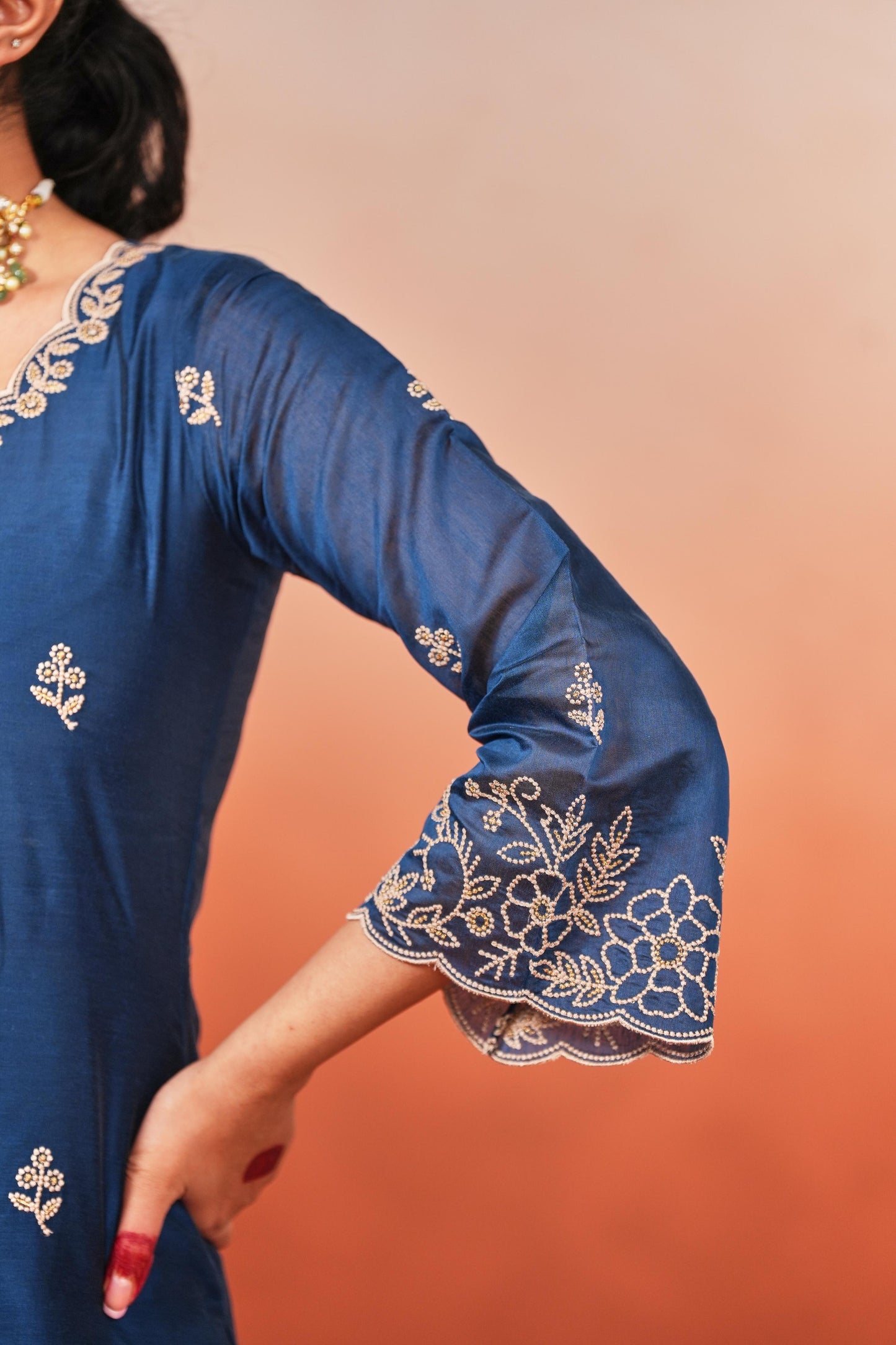 Firoz - Blue Chanderi Embroidered Suit Set