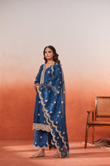 Parisa Barkzi in Gul- Blue Embroidered Chanderi Suit Set