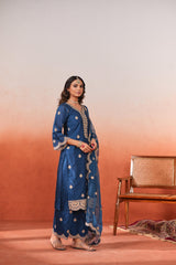 Gul- Blue Embroidered Chanderi Suit Set