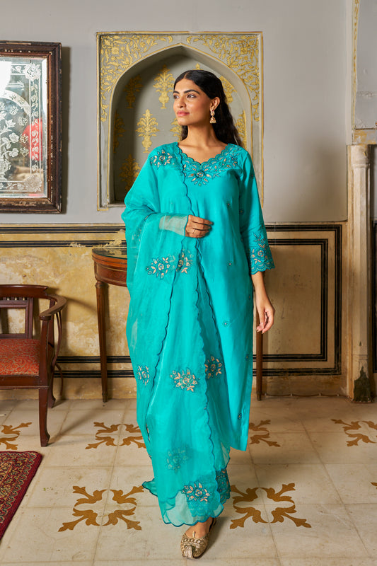 TURKI - Blue Chanderi Suit Set