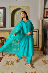 TURKI - Blue Chanderi Suit Set