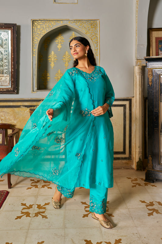 TURKI - Blue Chanderi Suit Set