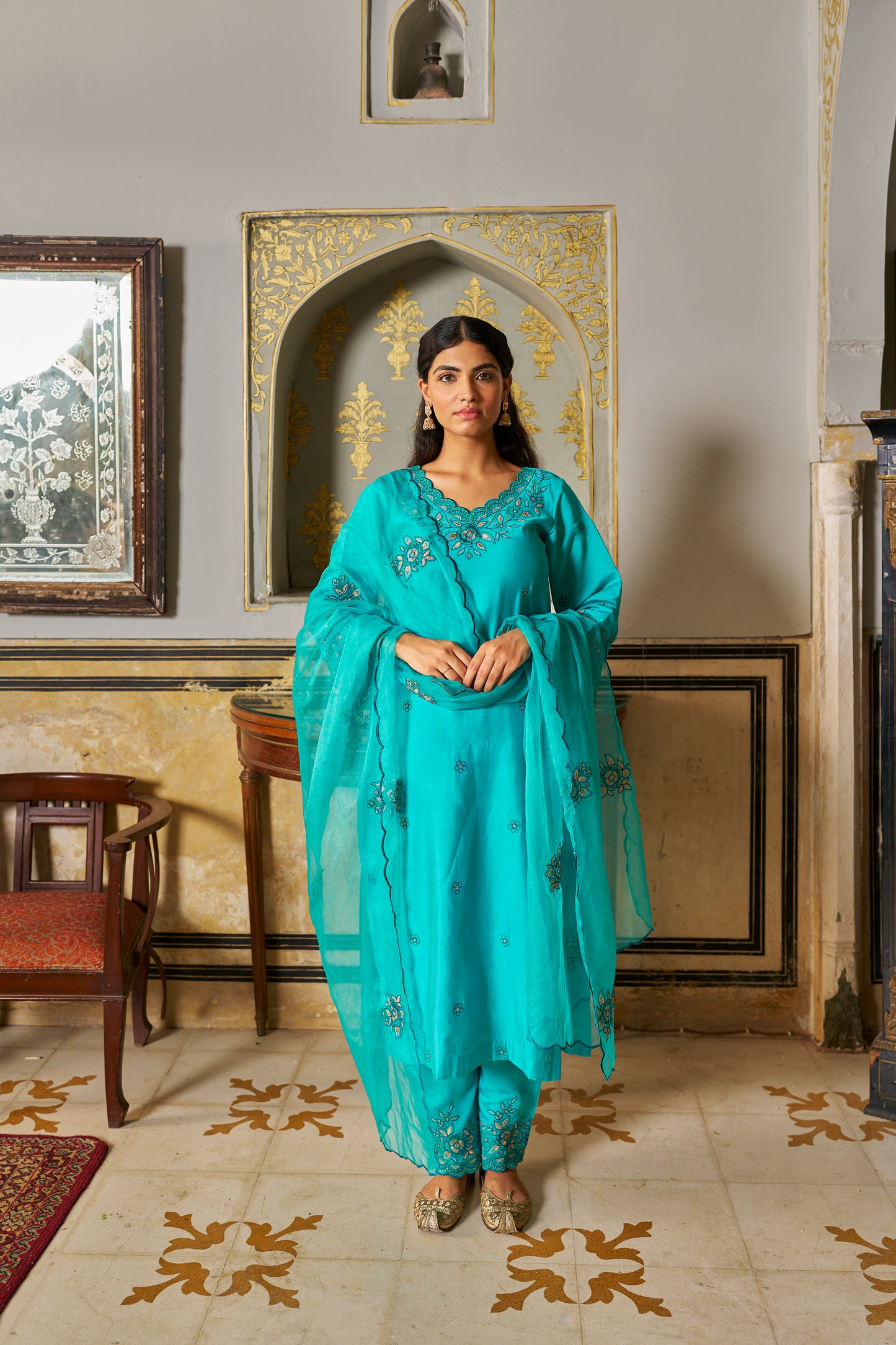 TURKI - Blue Chanderi Suit Set