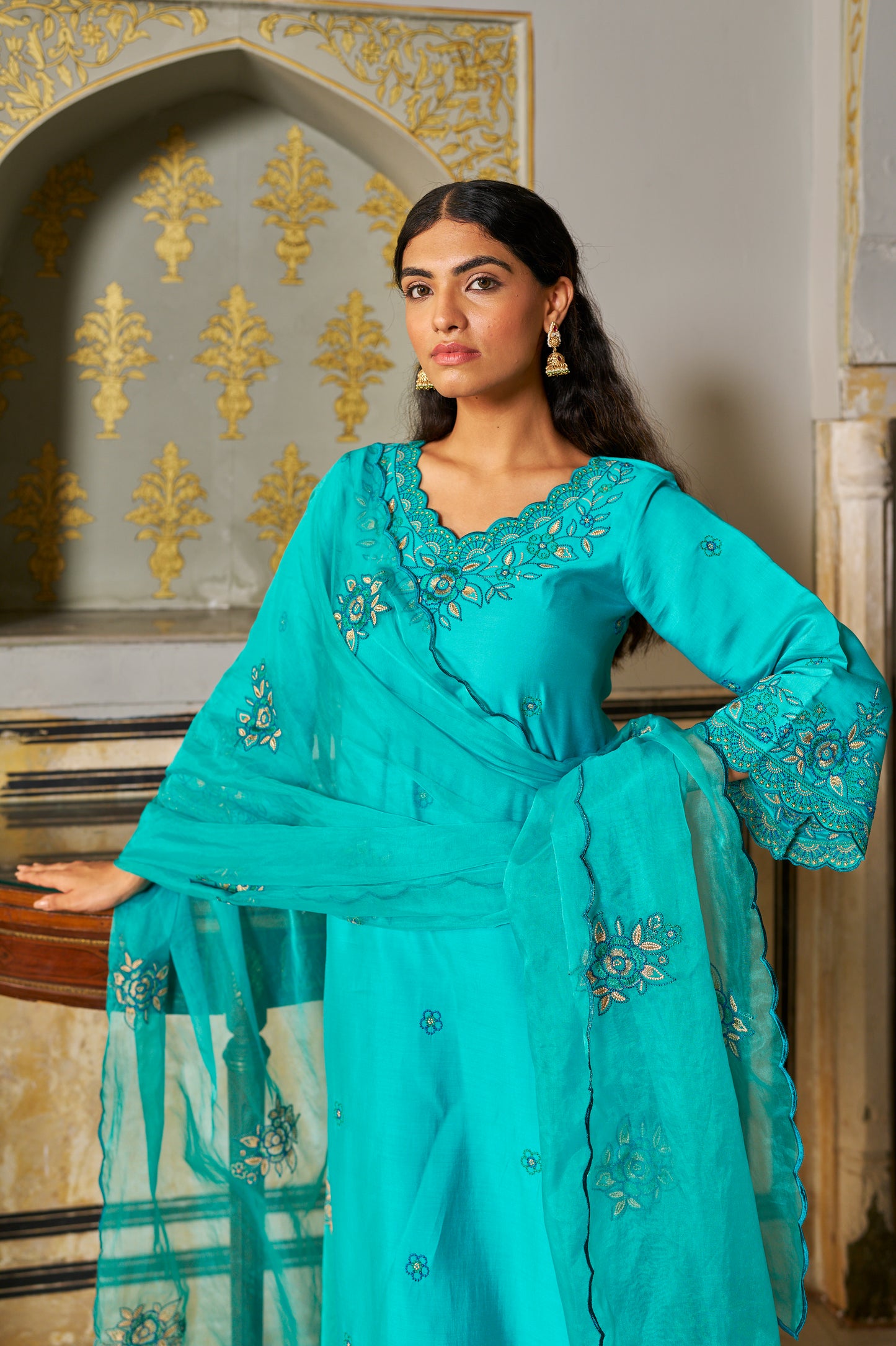 TURKI - Blue Chanderi Suit Set