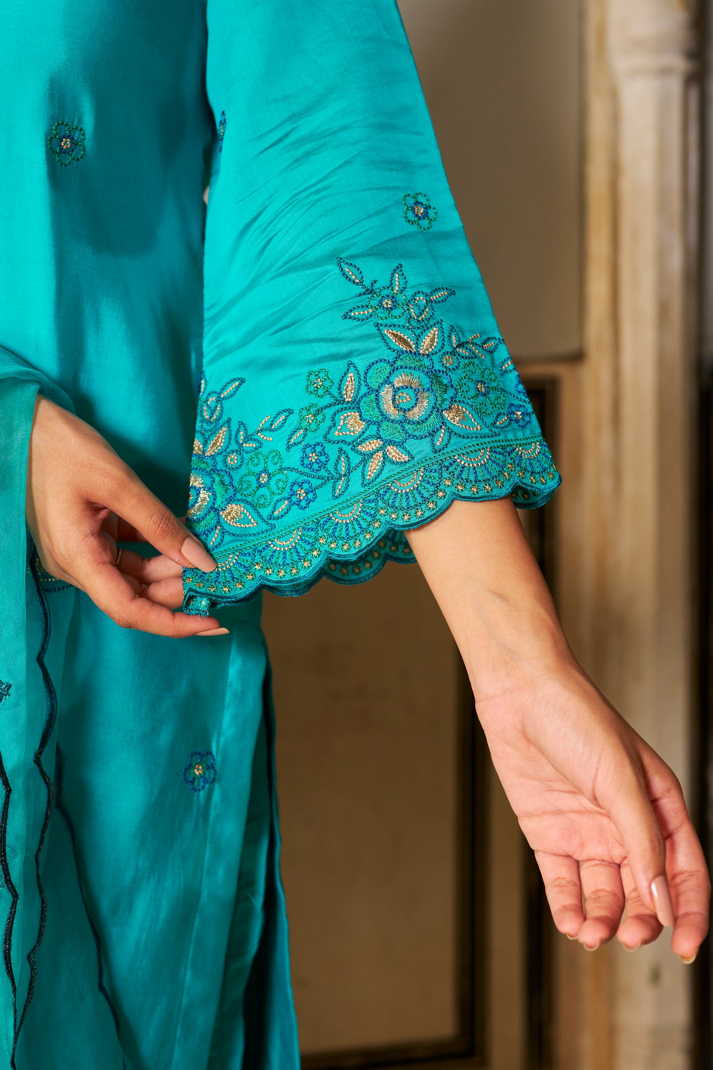 TURKI - Blue Chanderi Suit Set