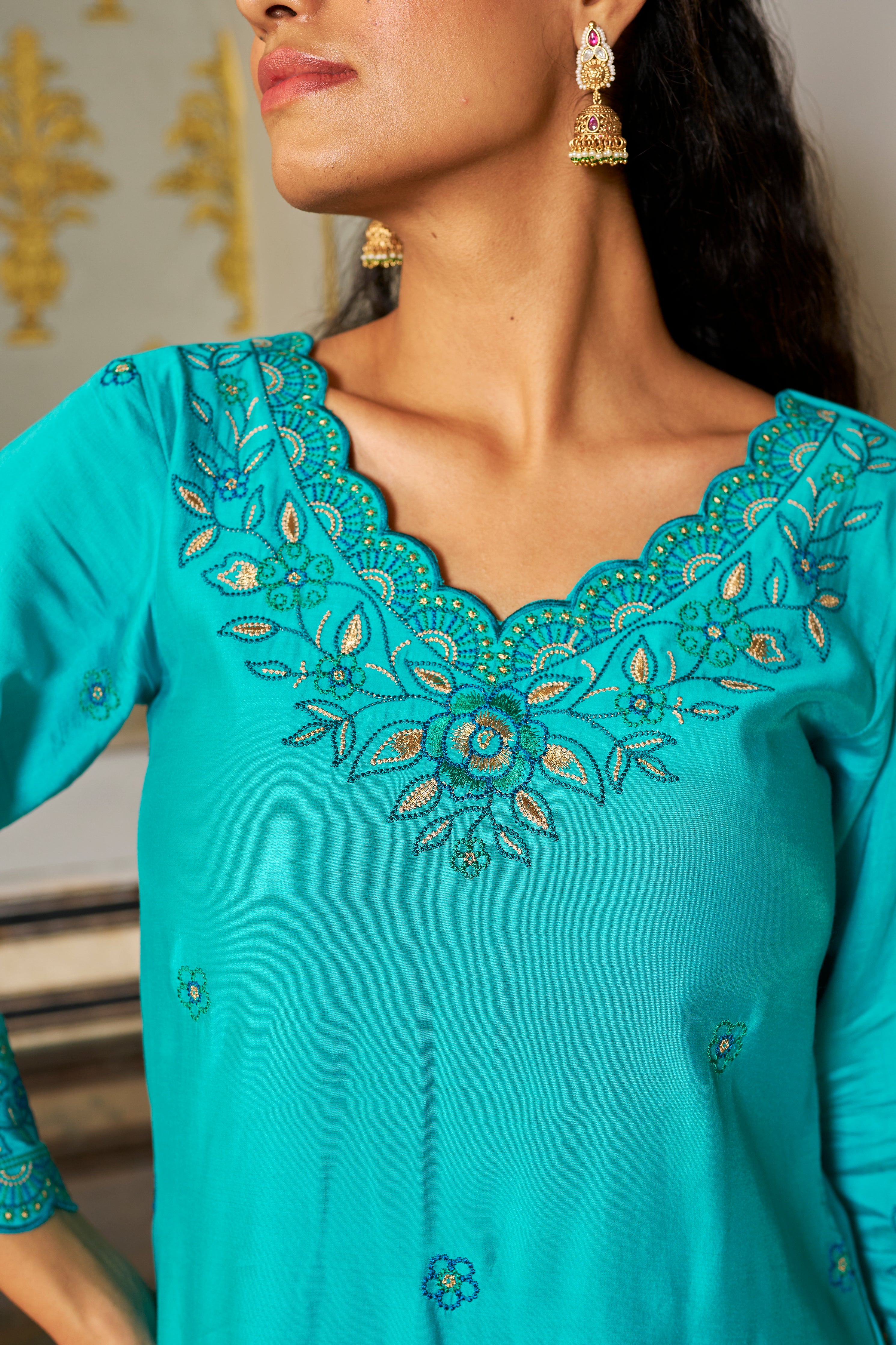 TURKI - Blue Chanderi Suit Set