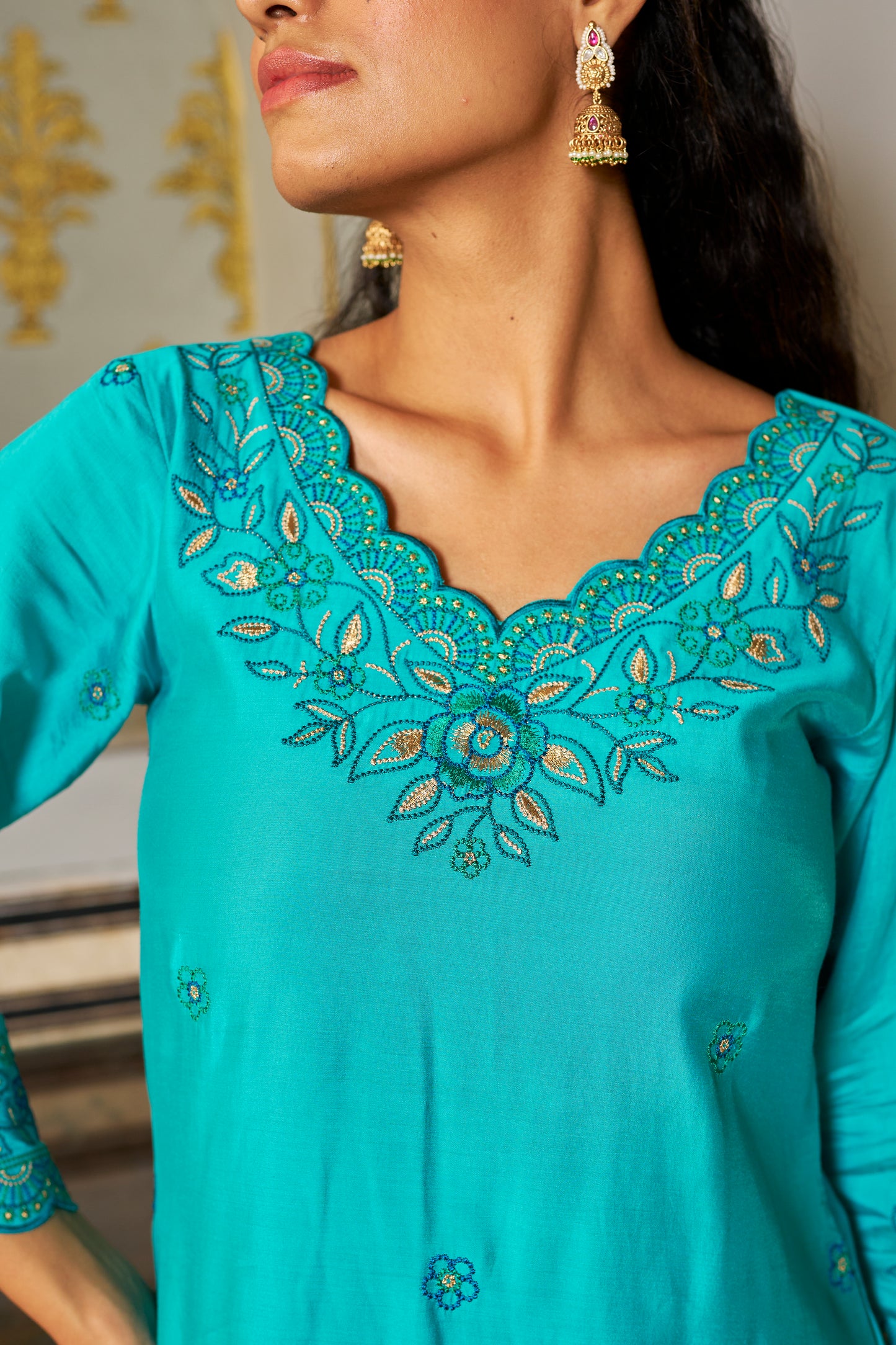 TURKI - Blue Chanderi Suit Set