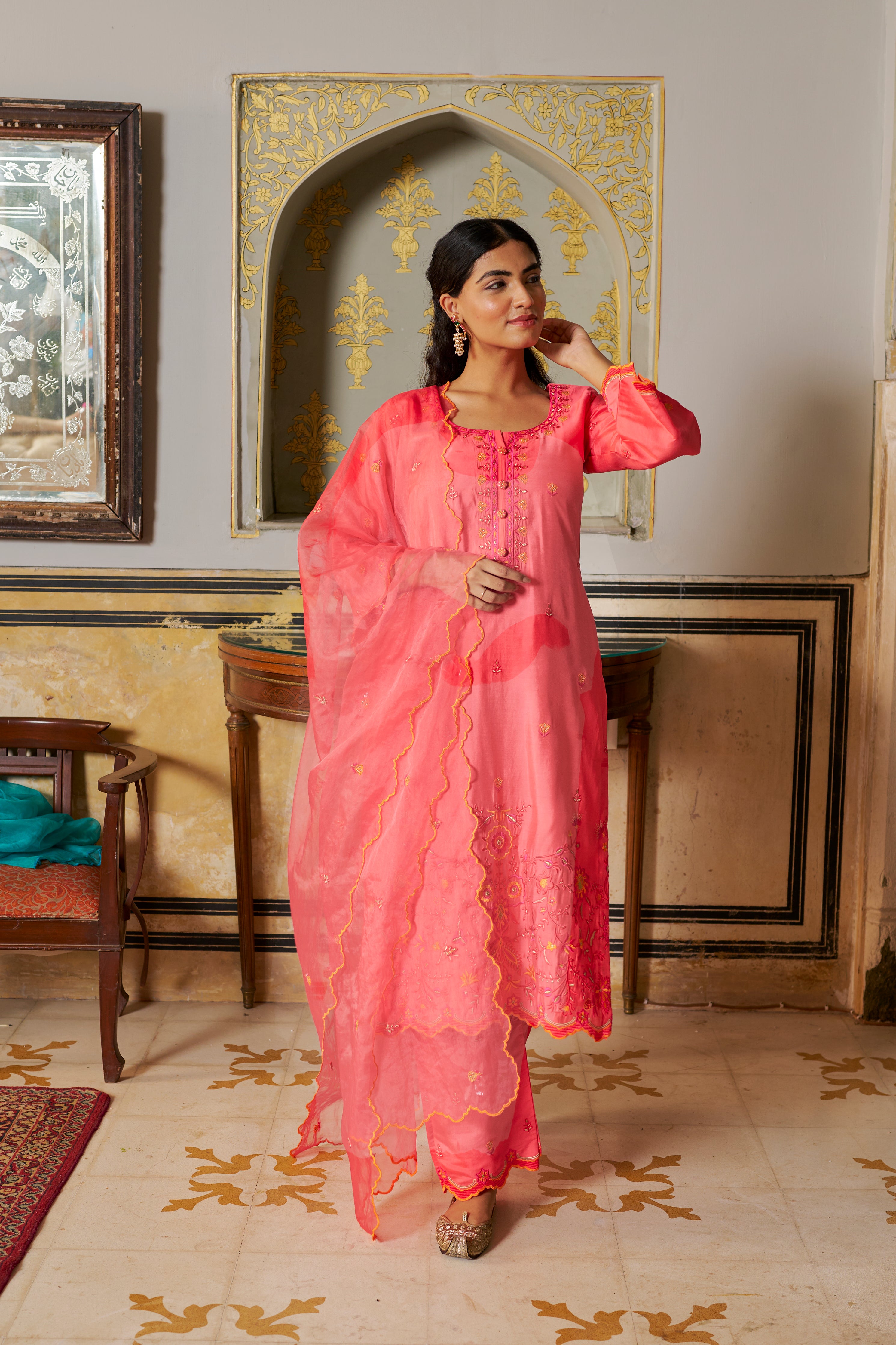 SINDORI - Pink Chanderi Suit Set