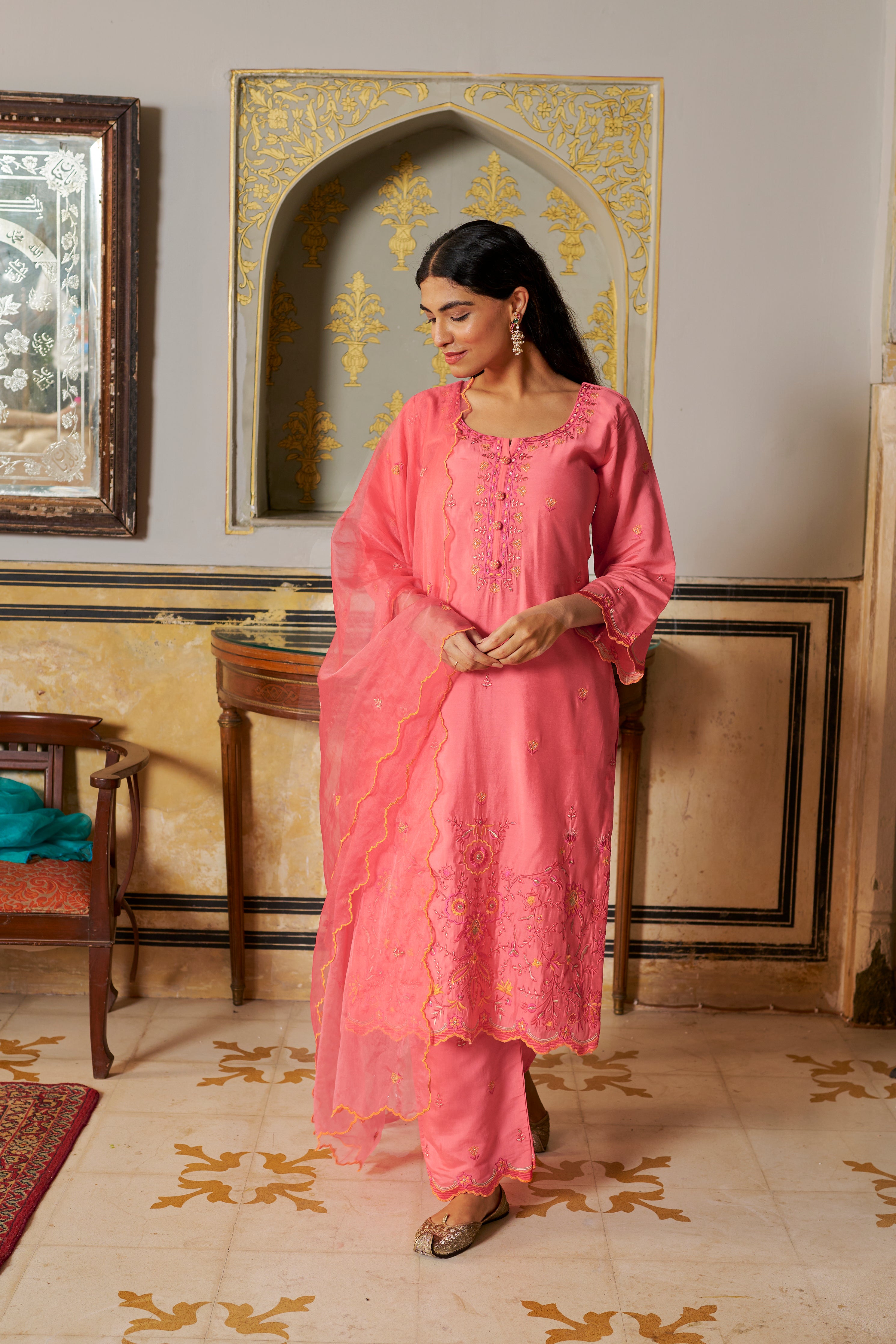 SINDORI - Pink Chanderi Suit Set