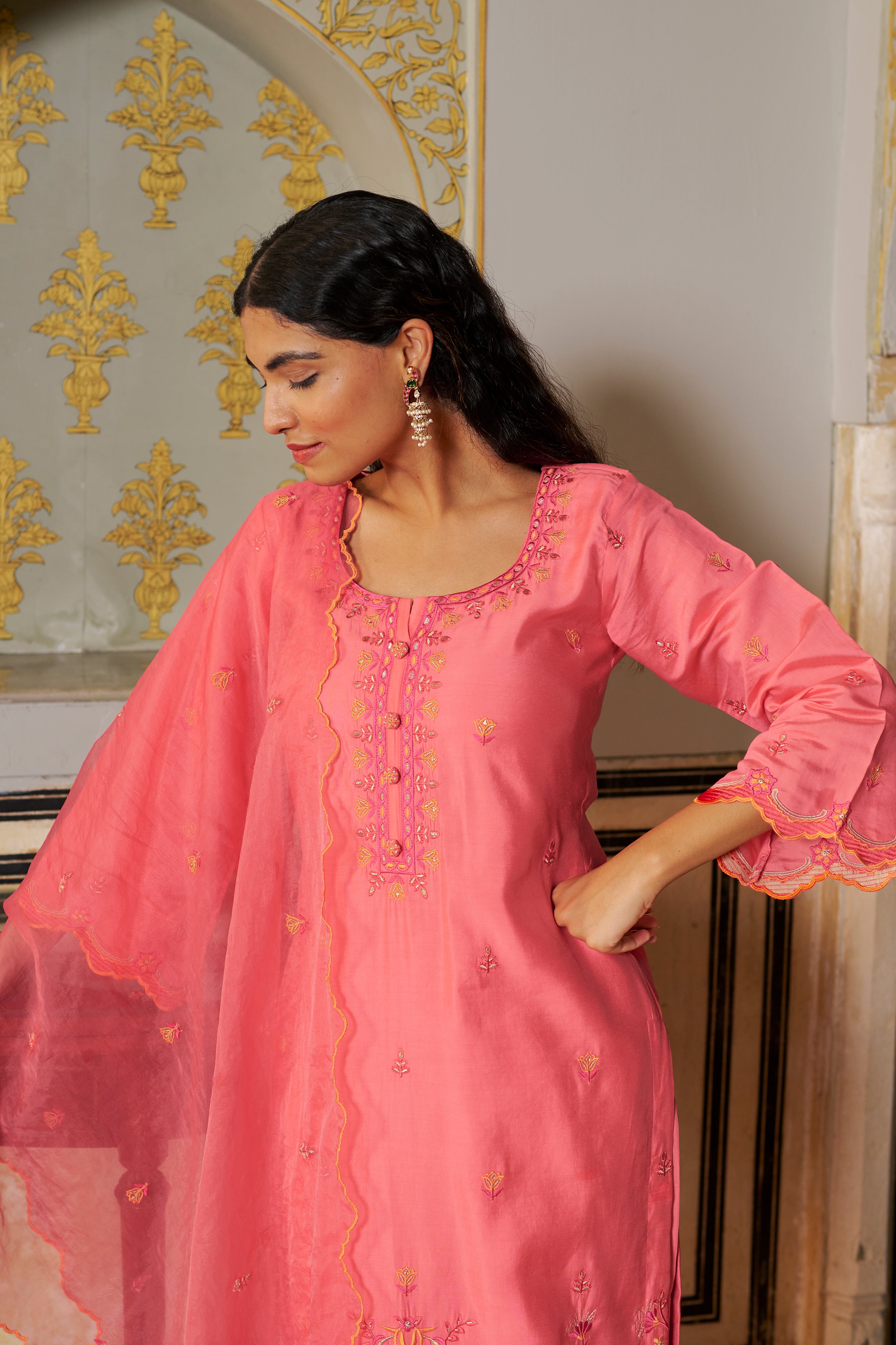 SINDORI - Pink Chanderi Suit Set