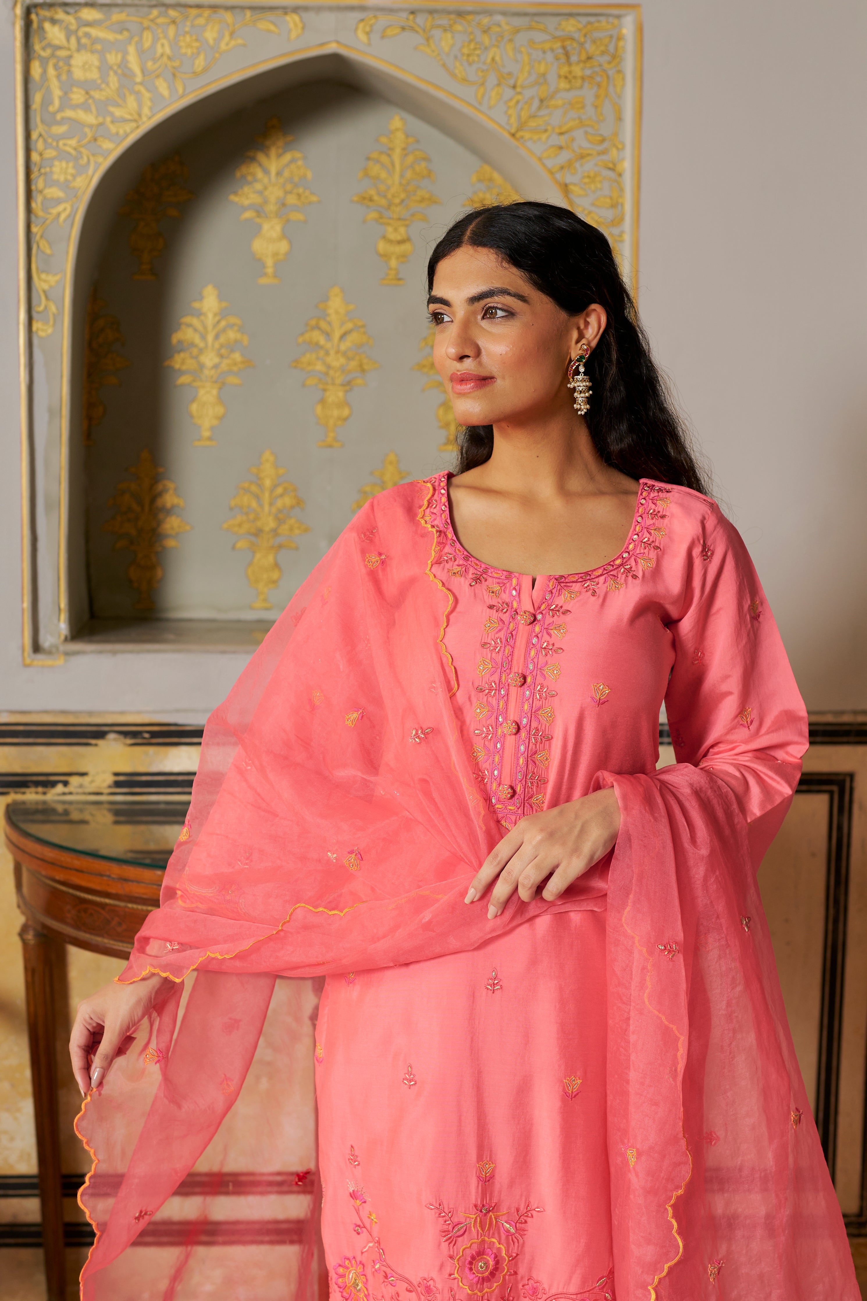 SINDORI - Pink Chanderi Suit Set