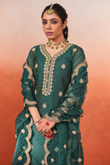 Taazgi - Green Embroidered Chanderi Suit Set