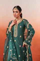 Taazgi - Green Embroidered Chanderi Suit Set