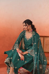 Simran Sethi in Suroor - Green Chanderi Embroidered Suit Set