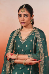 Gul-o-rang - Green Chanderi Embroidered Suit Set