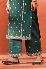 Gul-o-rang - Green Chanderi Embroidered Suit Set