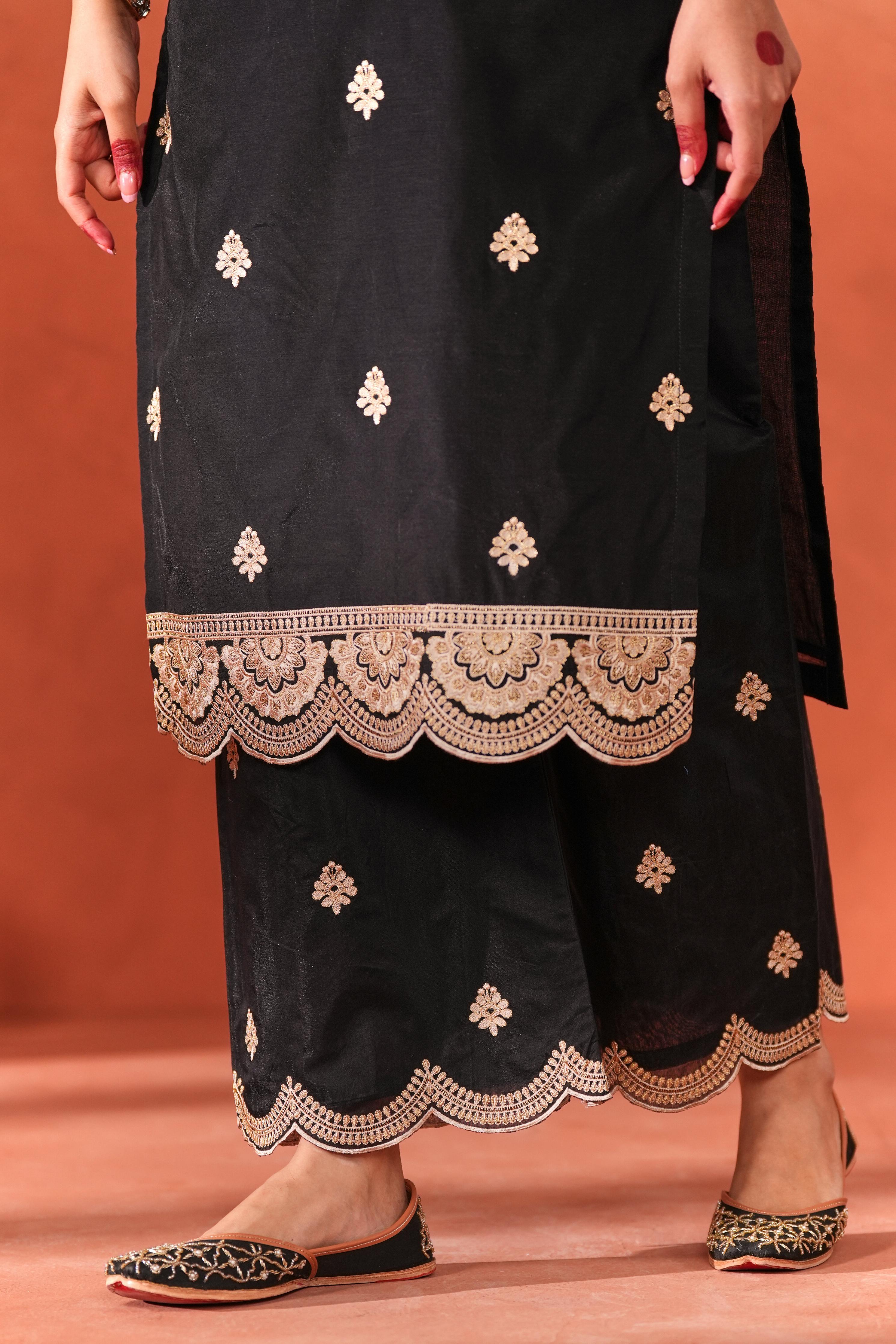 Shreya Lakhani in  Rangraas - Black embroidered chanderi silk suit set