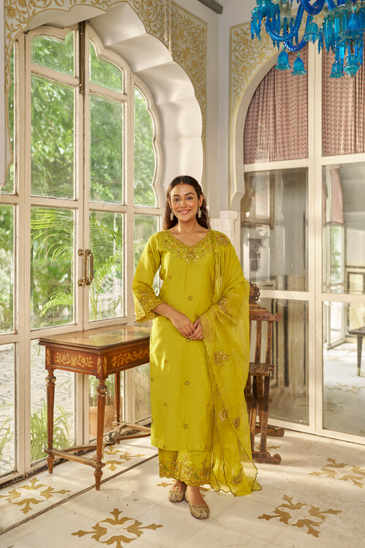 CHAKOR - Green Chanderi Suit Set